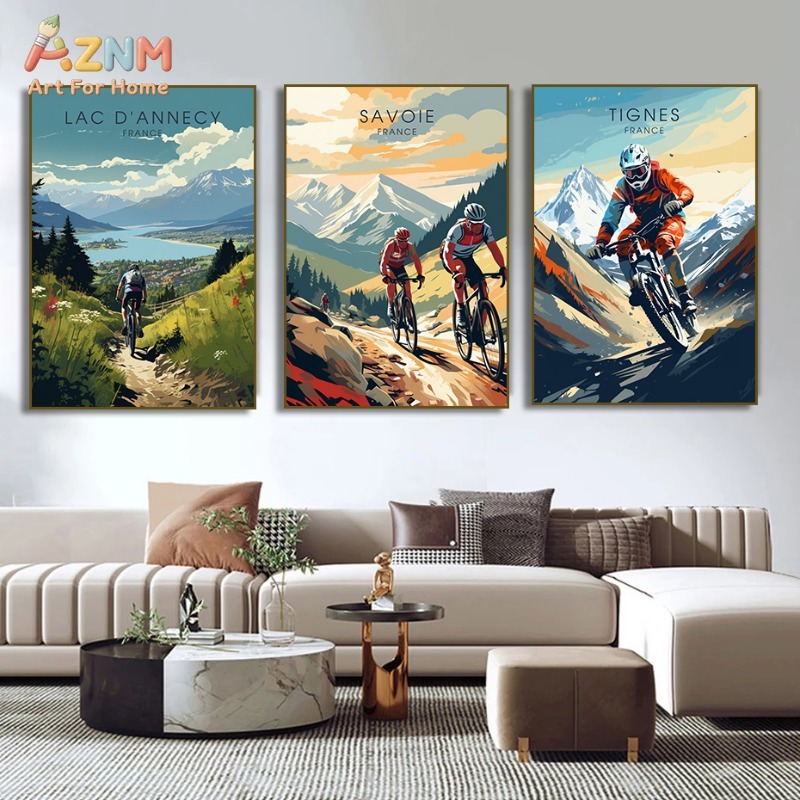 AZNM 빈티지 프랑스 산악 자전거 캔버스 벽 예술 알 - Mountain Biking Extreme 리뷰 및 가격
